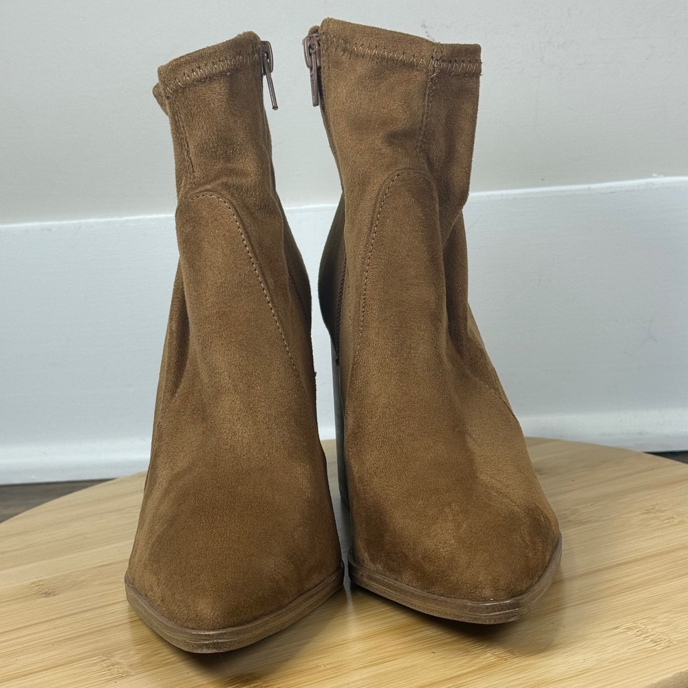 Steve Madden Ankle Boots Women 6M Cognac Brown Excellent Suede Block Heel Bootie - Picture 2 of 10